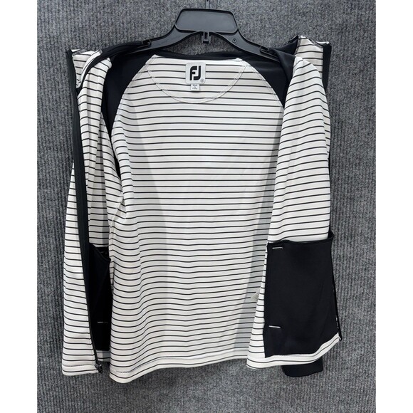 Footjoy Full Zip Hoodie Jacket Women’s Small Black White Stripe Thumbholes EUC - Picture 3 of 11